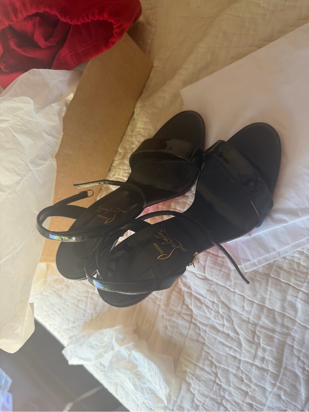 Christian Louboutin Black Patent Leather Strappy Heels